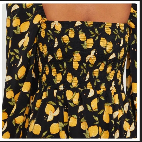 EUC O.P.T Smocked Midi Dress on Lemon Print - Picture 3 of 8